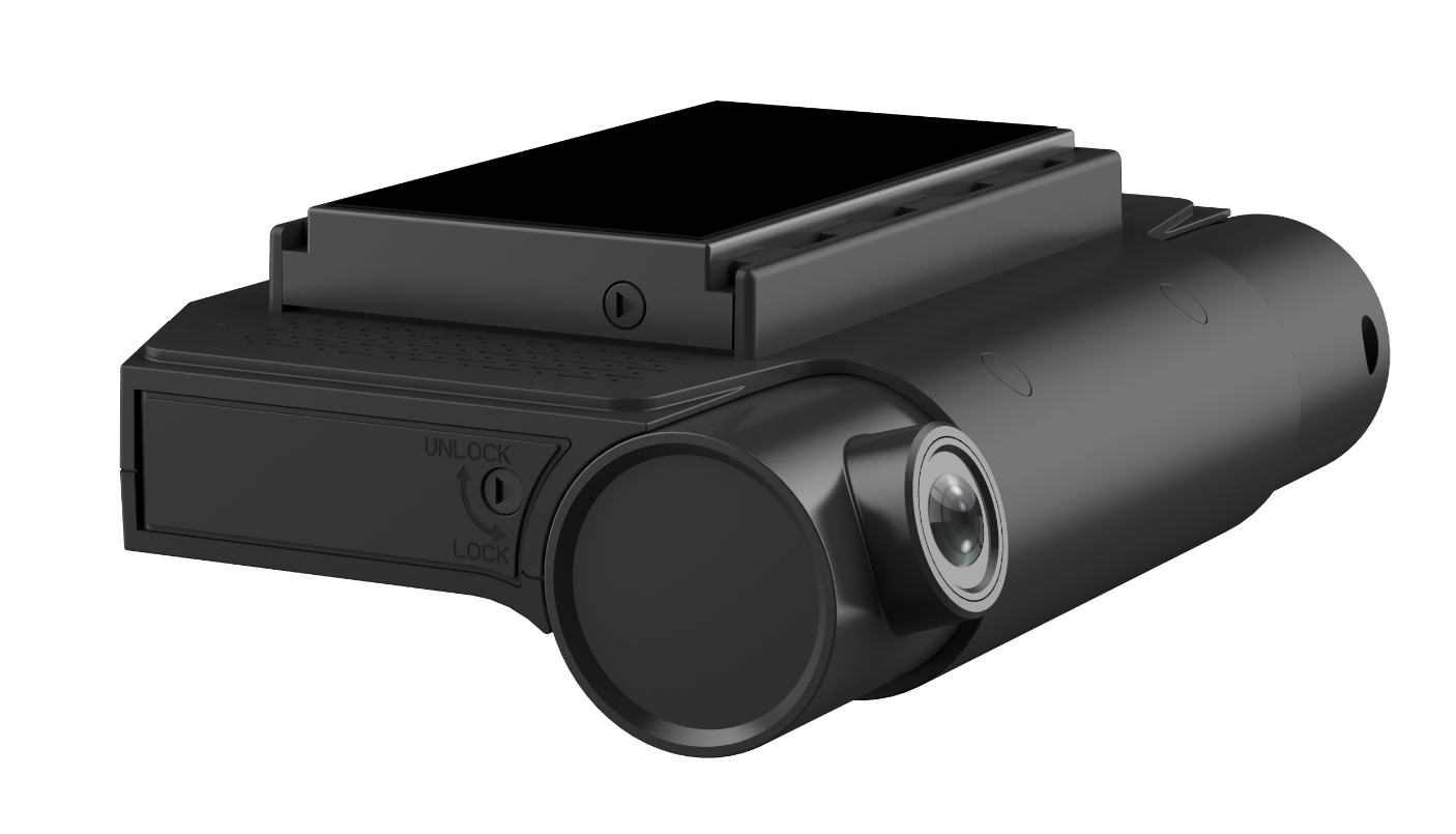 Dash camera with locking windshield mounting assembly