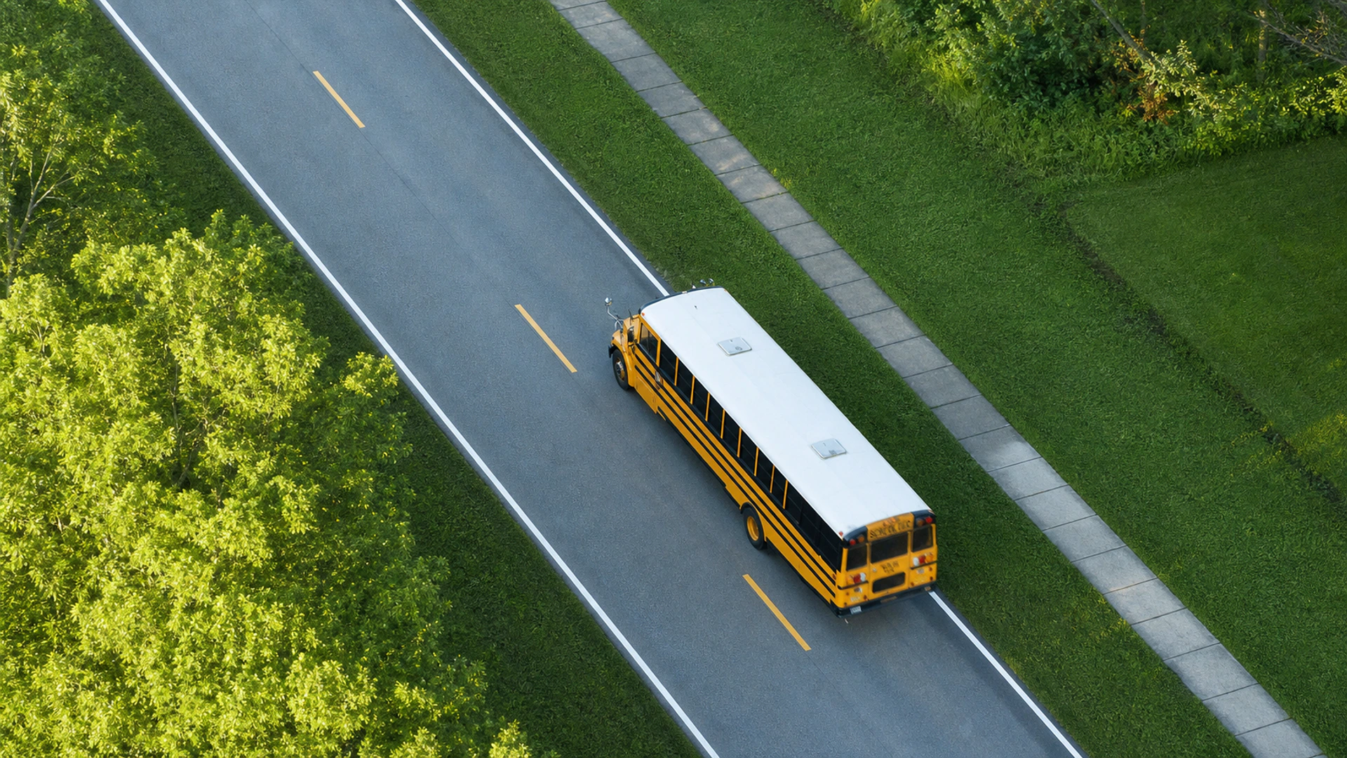 Aerial view of a school bus for GPS fleet visibility