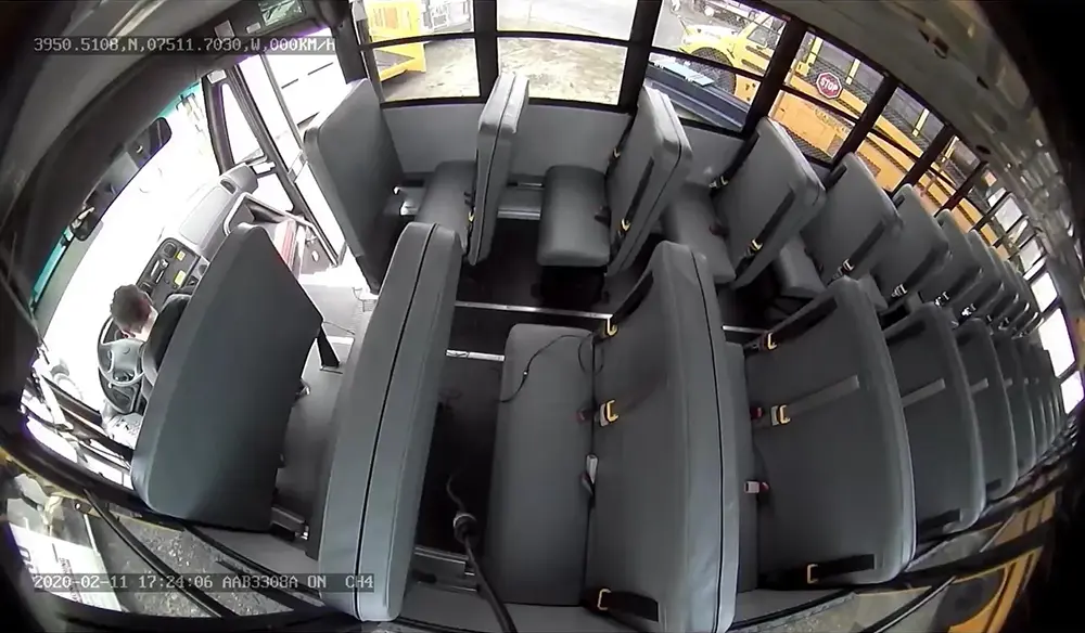 Interior camera view from a bus