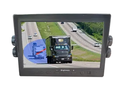 Backup camera road view shown on a vehicle monitor