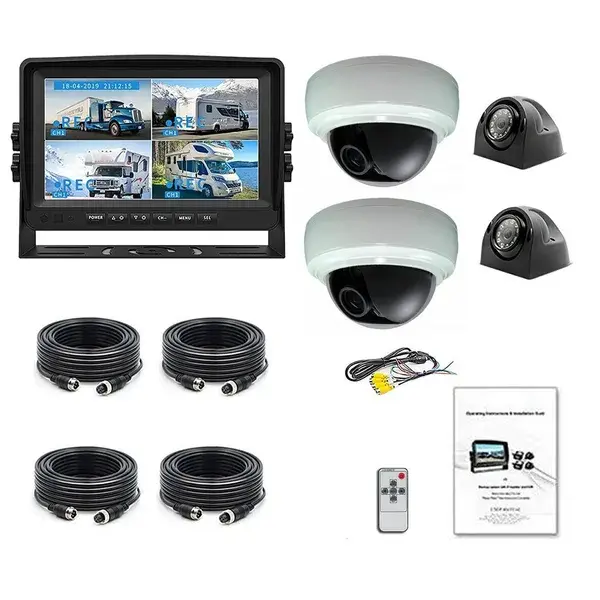 Recording quad display system with cameras cables remote control and manual