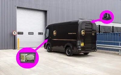 Cargo van with backup camera coverage diagram